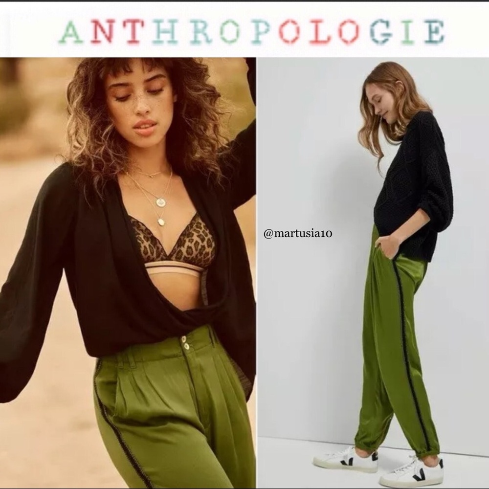 Anthropologie Diandra Pleated Pants Joggers Moss